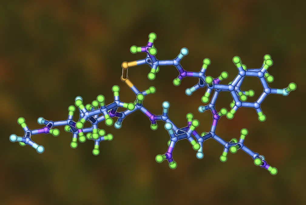 Illustration showing the chemical structure of the peptide oxytocin