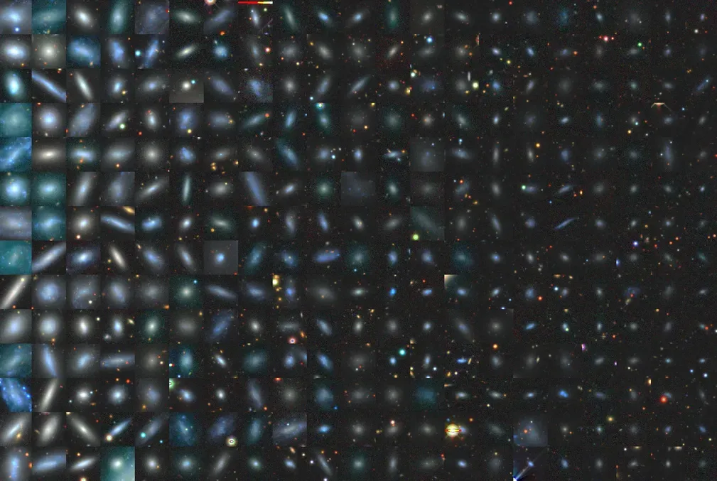 A mosaic of the images of 378 satellites across 101 Milky Way-like systems that the SAGA team has surveyed. The satellite images are sorted by their luminosity from left to right.